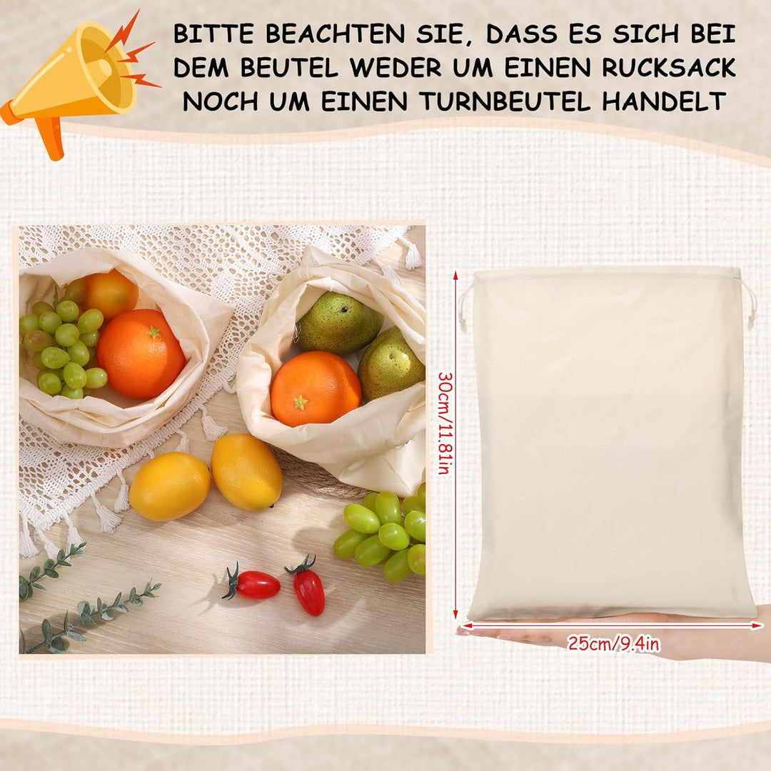 HuaJiao 16 Stück Baumwolltasche, 25x30cm Stoffbeutel zum Bemalen Stoffsäckchen mit Zugband Baumwollt