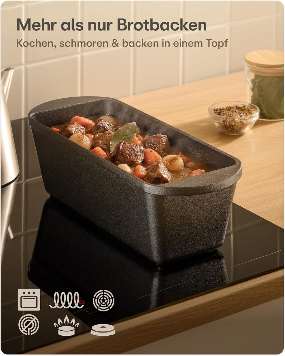 Praknu Gusseisen Topf für Brot Backen Set - 28cm Brotbacktopf mit Gärkorb und Brotbeutel – Bräter mi