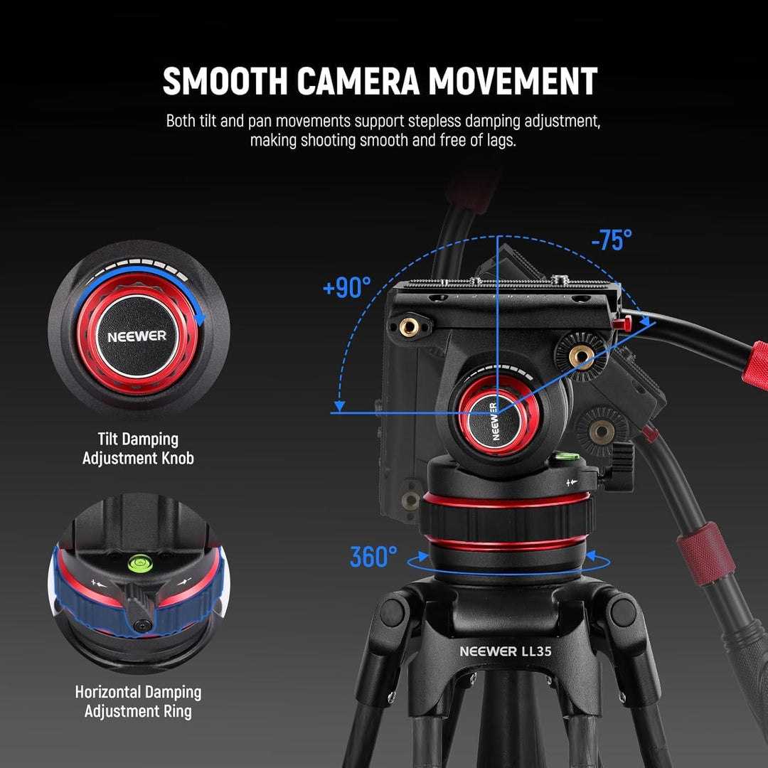 NEEWER 78" Video Tripod Kohlefaser, EIN Schritt Schnellspanner Kamera Stativ mit Einstellbarer Dämpf