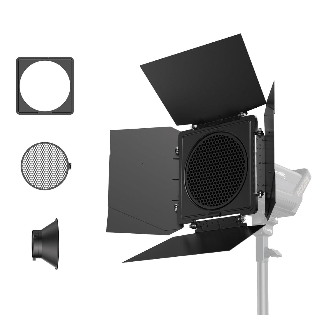 SMALLRIG 8-Leaf Lighting Barn Doors mit Bowens Mount, dämpfendem Wellendesign, Farbgel-Clip und Wabe