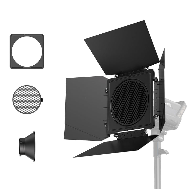 SMALLRIG 8-Leaf Lighting Barn Doors mit Bowens Mount, dämpfendem Wellendesign, Farbgel-Clip und Wabe