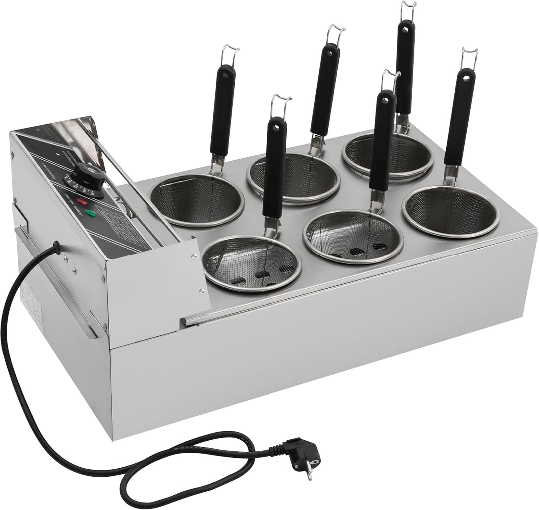 Elektrischer Nudelkocher 20L 3200W Edelstahl | 6 Körbe, Temperaturregelung 60-200°C, Profi Pastakoch