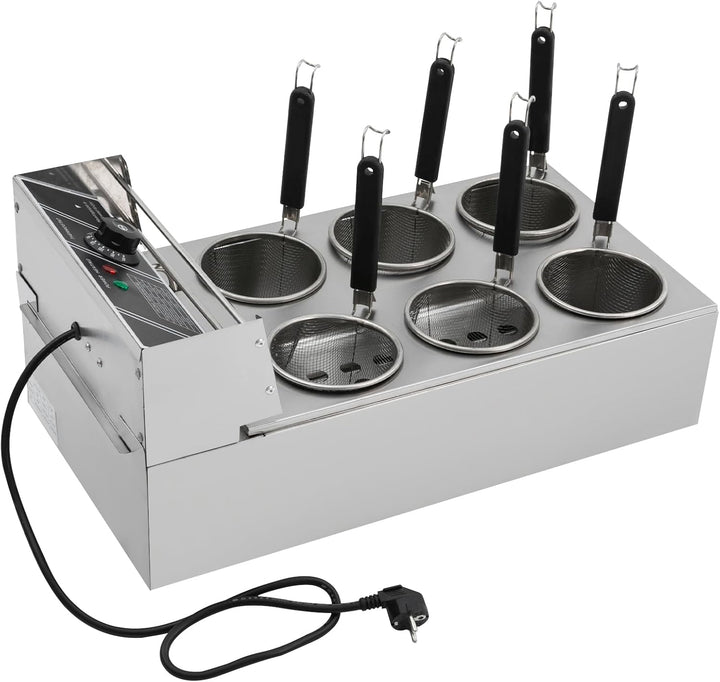 Elektrischer Nudelkocher 20L 3200W Edelstahl | 6 Körbe, Temperaturregelung 60-200°C, Profi Pastakoch