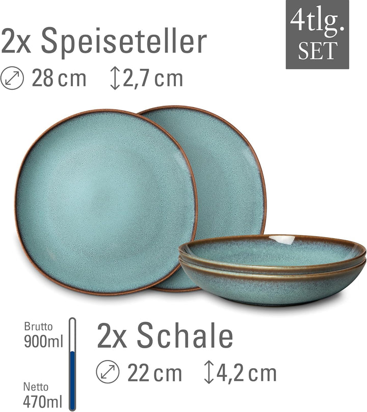 like. by Villeroy & Boch - Lave glacé Geschirr Set aus Steingut, 4tlg., Pottery Look, Tafelservice f