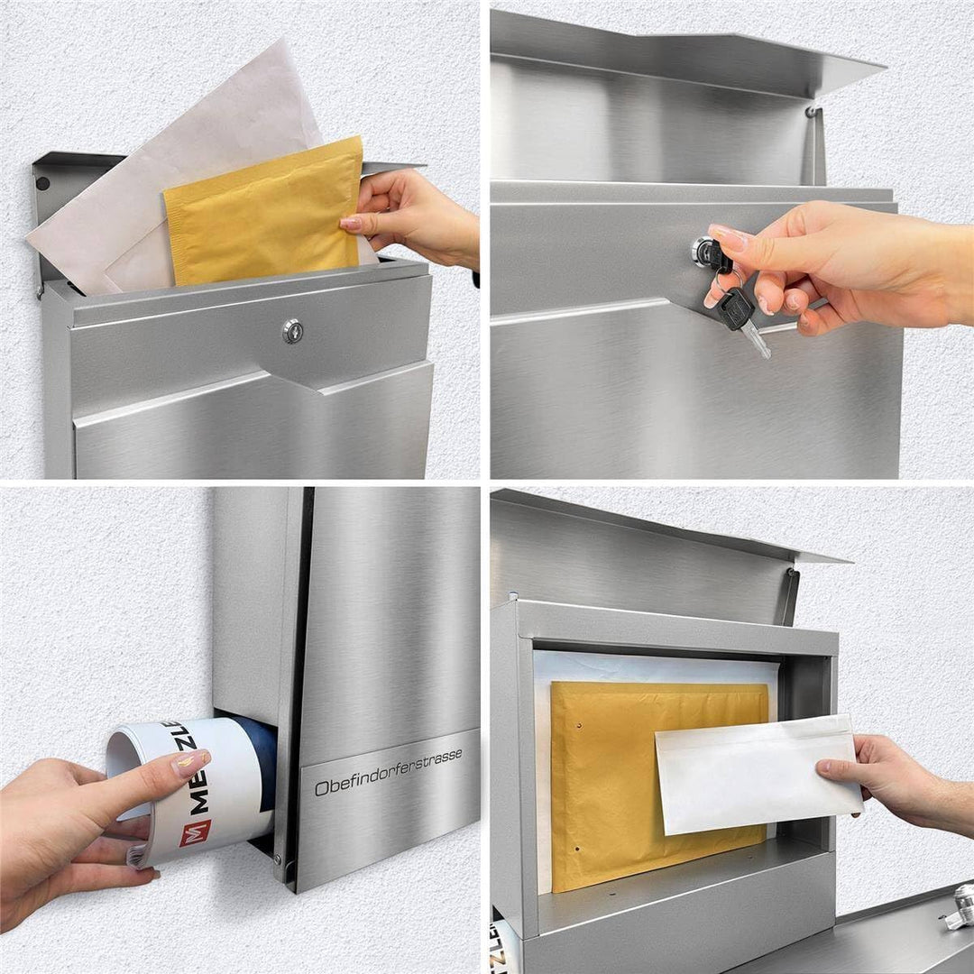 Metzler moderner Briefkasten Enno - mit hochwertigem Stahlkorpus &amp; gebürsteter Edelstahlfront, perso