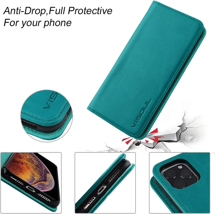 VISOUL iPhone 11 Pro Max Hülle,Stossfeste Handyhülle [Auto Sleep/Wake][100% Leder] TPU Schutzhülle K