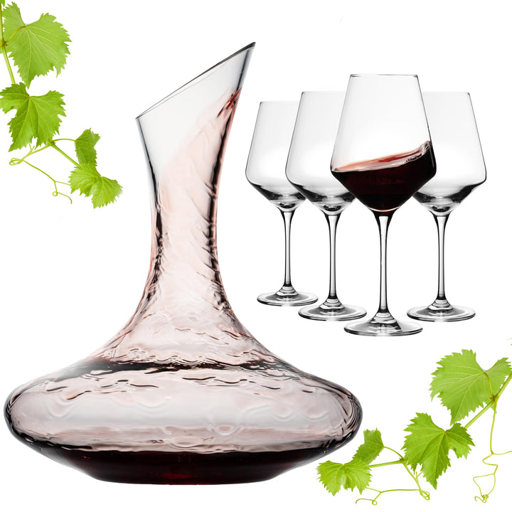 Weindekanter mit 4er Set Rotweingläser aus Crystalline Glas Serie Athen 2100ml/580ml Weinkaraffe Bor