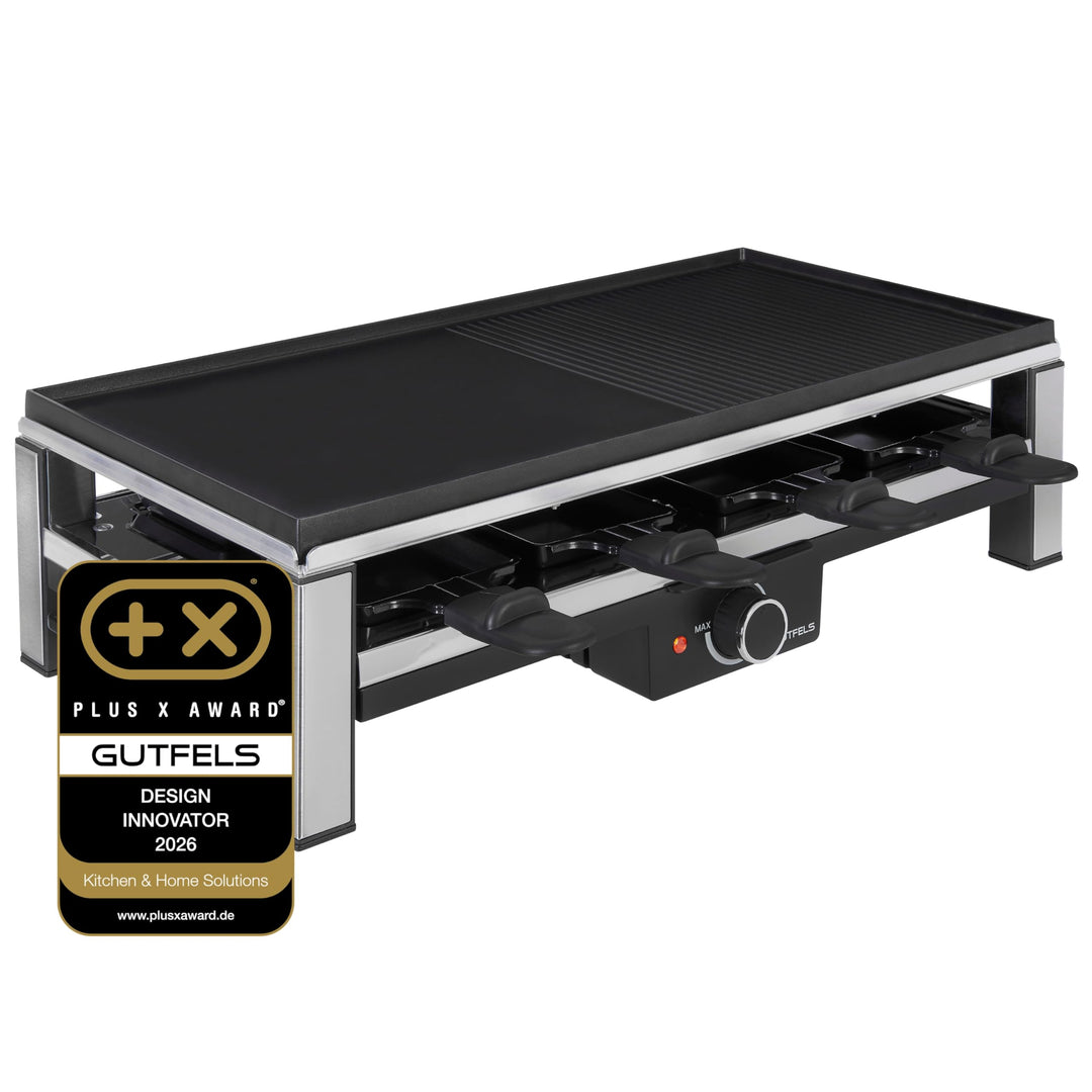 GUTFELS 8-Pfännchen-Raclette RACLETTE 4020 | Für bis zu 8 Personen | Antihaftbeschichtung | Wendepla