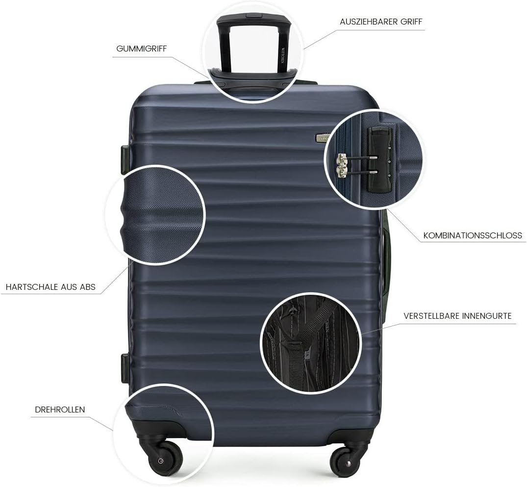 WITTCHEN Reisekoffer 3er Koffer-Set Rollkoffer Trolley Handgepäck Hartschale aus ABS mit 4 Spinner-R