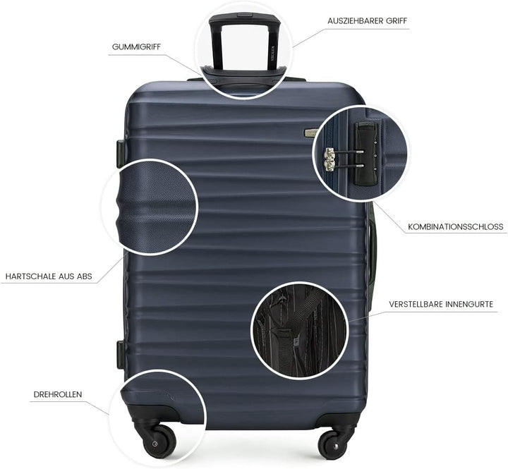 WITTCHEN Reisekoffer 3er Koffer-Set Rollkoffer Trolley Handgepäck Hartschale aus ABS mit 4 Spinner-R