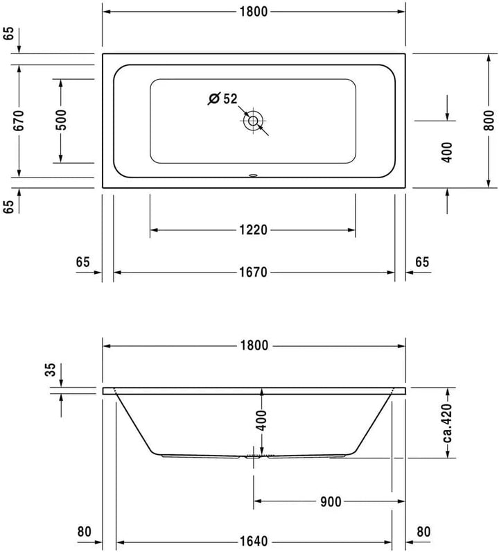 VBChome Badewanne 180x80 cm Duravit Acryl SET – Rechteckige Design-Badewanne inkl. Styroporträger, S