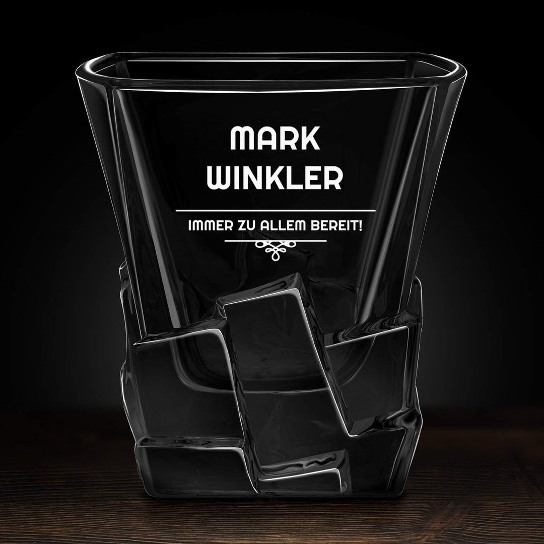 Maverton Whisky Steine Set - in Holzbox mit Gravur - 8 Eiswürfel & 2 Whisky Gläser, Zange, Samtbeute