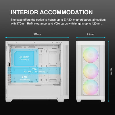 GAMDIAS Weisses ATX Mid-Tower-Computergehäuse aus gehärtetem Glas, Gaming-PC-Gehäuse unterstützt Dua