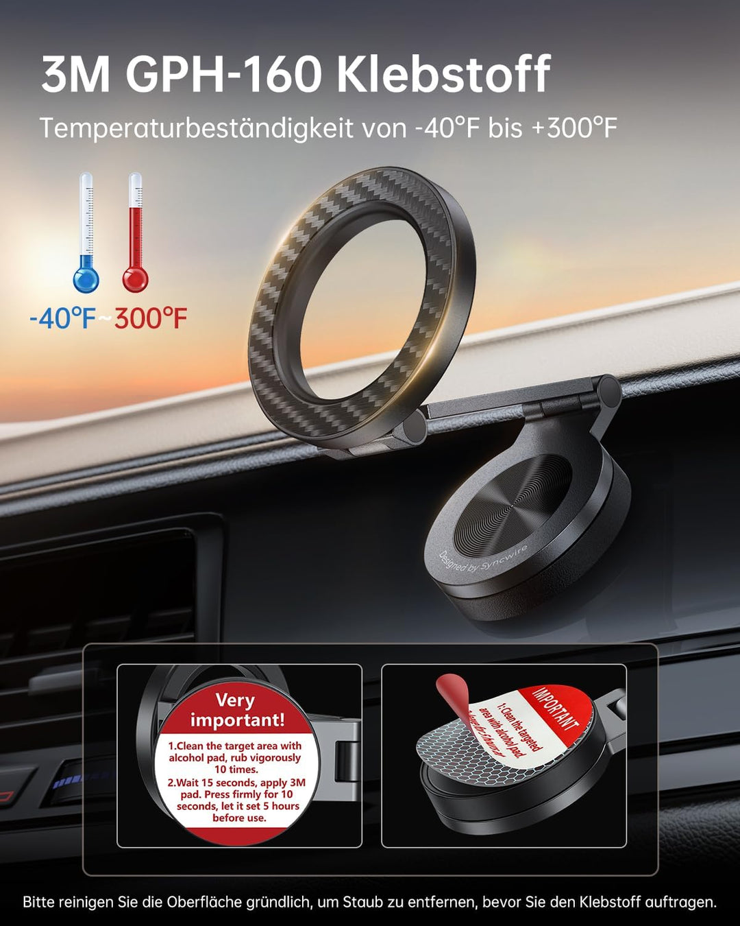 SYNCWIRE Handyhalterung Auto für MagSafe, [360°-Drehung&Faltbar] Magnetischer Telefonhalter das Auto
