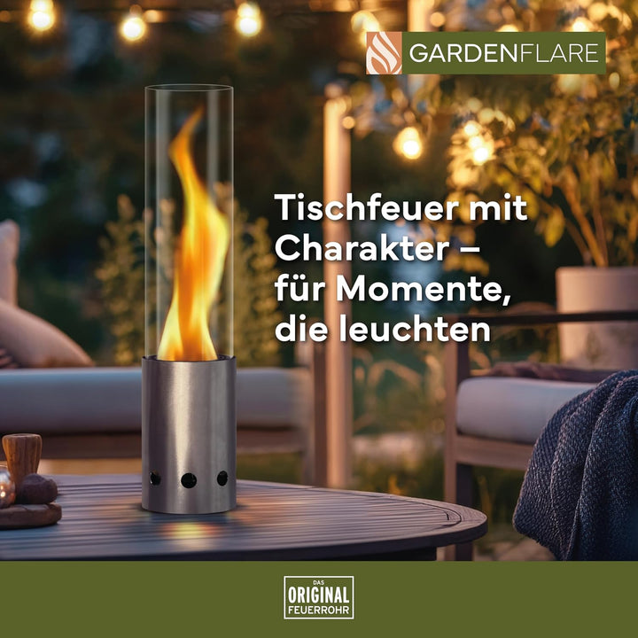 Tischkamin Outdoor – Rauchfreies Edelstahl Tischfeuer und Feuerrohr für Balkon &amp; Terrasse – Hochwert