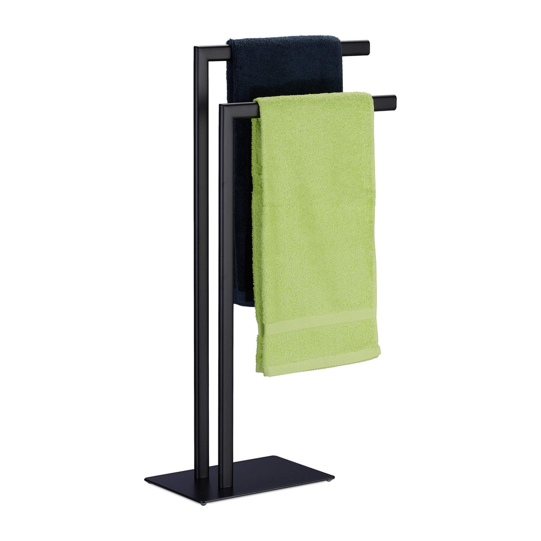 Relaxdays Handtuchständer freistehend, 2 Stangen, Badezimmer, Stahl, HxBxT: 81 x 49 x 20 cm, Bad Han