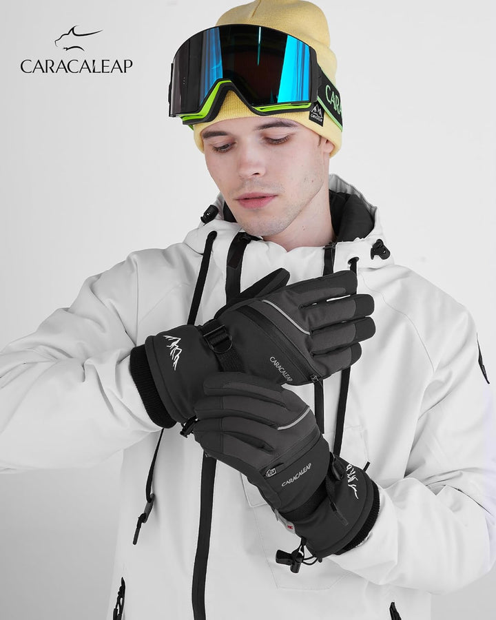 Skihandschuhe Männer Frauen Schnee Handschuhe Winddicht Winter Wasserdicht L Schwarz, L Schwarz