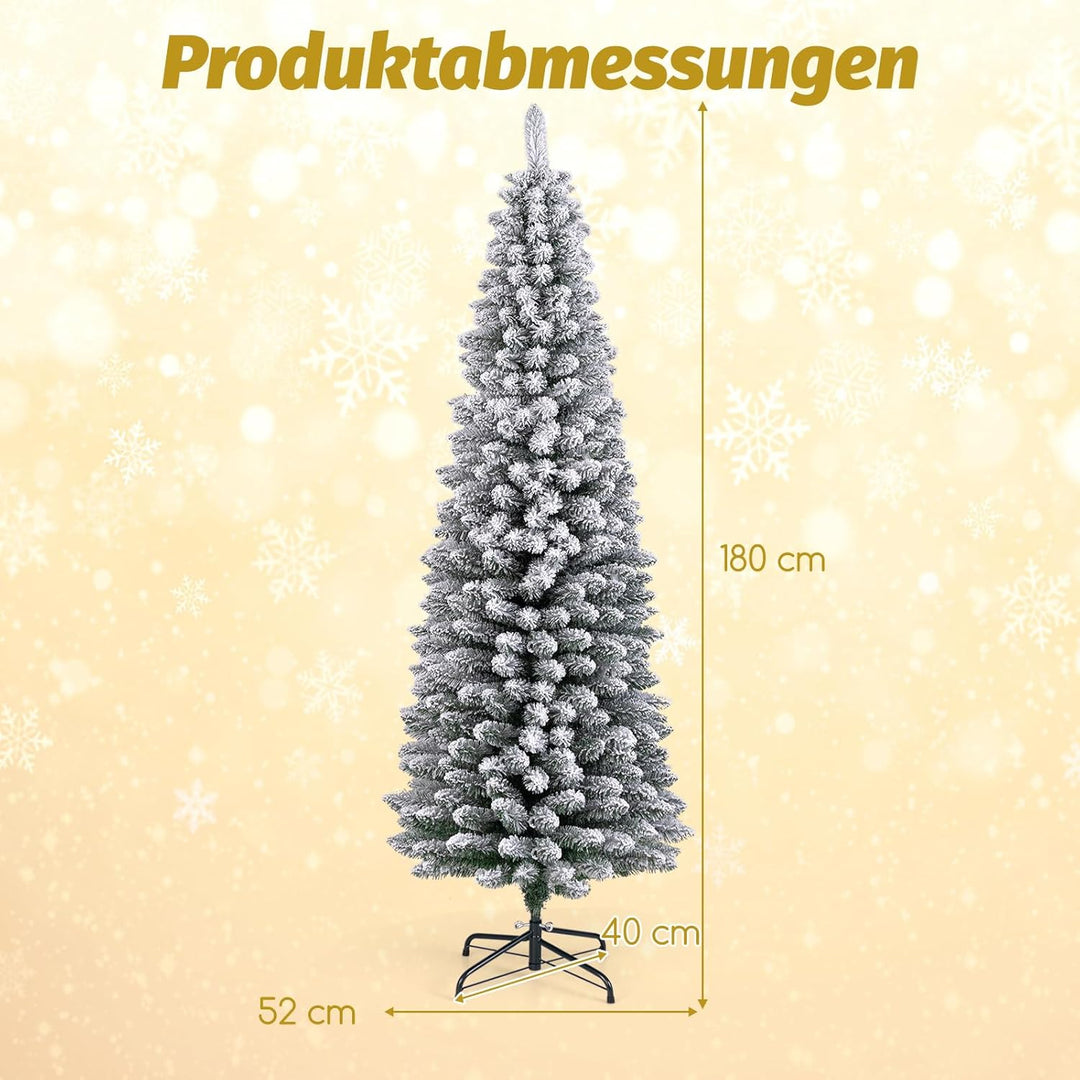 COSTWAY Künstlicher Weihnachtsbaum mit Schnee, 180 cm Bleistift Tannenbaum mit 460 Zweigspitzen & kl