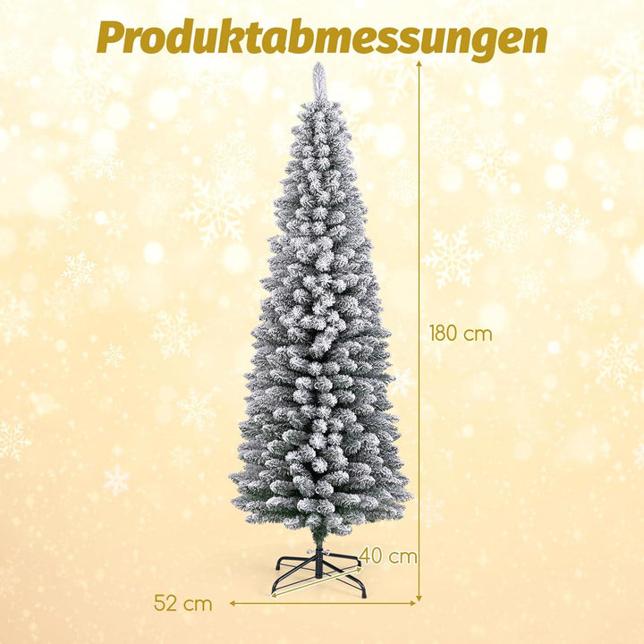 COSTWAY Künstlicher Weihnachtsbaum mit Schnee, 180 cm Bleistift Tannenbaum mit 460 Zweigspitzen & kl