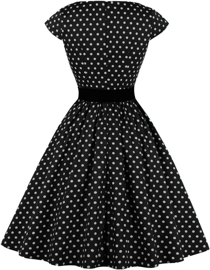 AXOE Damen Rockabilly Kleider 50er Jahre Baumwolle Gürtel S Schwarz, S Schwarz