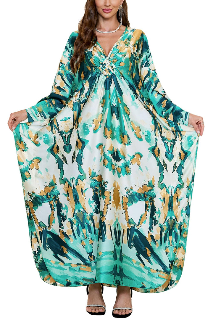 Damen Kaftan Maxi Loungewear Boho Homewear Übergrosse Kimono Cardigan Strandkleid Cover Ups Robe Ein