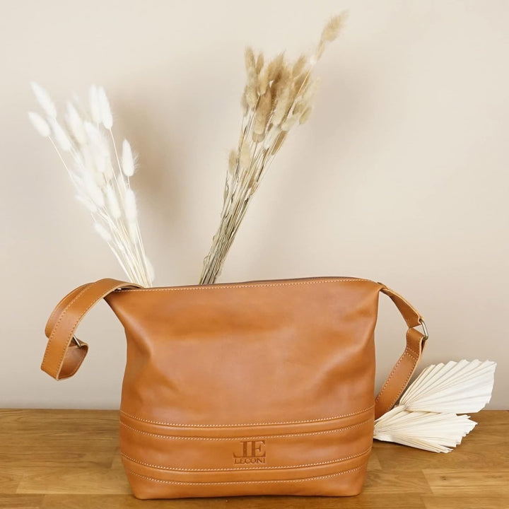 LECONI Schultertasche Damentasche Umhängetasche natur weiche Ledertasche Handtasche Damen Leder 33x2