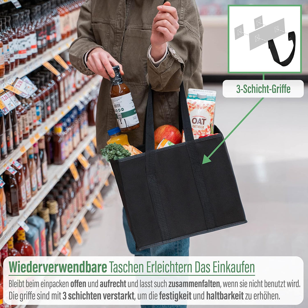 VENO 3-er Pack wiederverwendbare Einkaufstaschen, Einkaufswagentaschen, Lagerboxen, Kofferraum-Organ