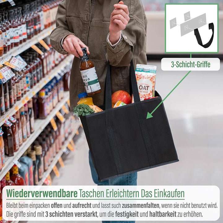 VENO 3-er Pack wiederverwendbare Einkaufstaschen, Einkaufswagentaschen, Lagerboxen, Kofferraum-Organ