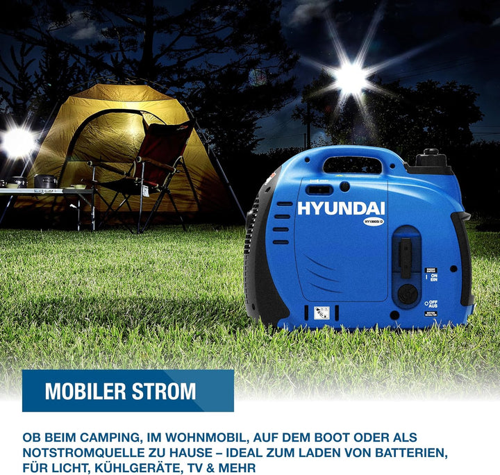 HYUNDAI Inverter Stromgenerator HY1000Si D, mobiler Notstrom-Generator, Notstromaggregat, 1 kW Strom