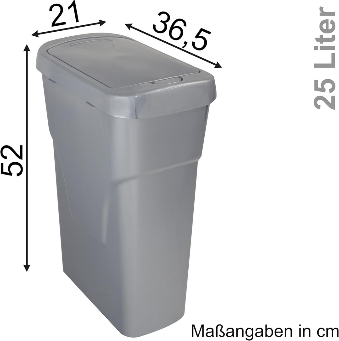 Hummelladen 25 Liter Mülltonne Grau Recyclingtonne 21x36x52cm mit abnehmbarem Druckdeckel - Schmal R