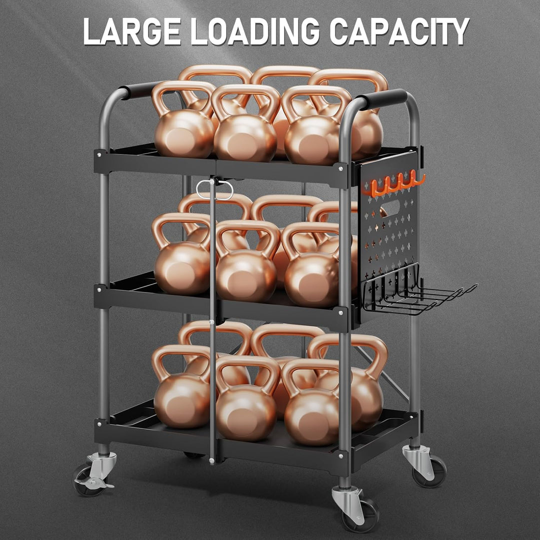 KINGRACK 3-Ebenen servierwagen klappbar mit Rollen ergonomischem Griff, klappbar Allzweck-Dienstwage