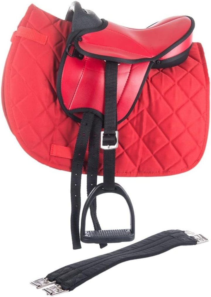 Marengos - Holzpferd Sattel Set Beginner – Rot – 12" | Sattel mit Sattelgurt, Schabracke, Steigbügel