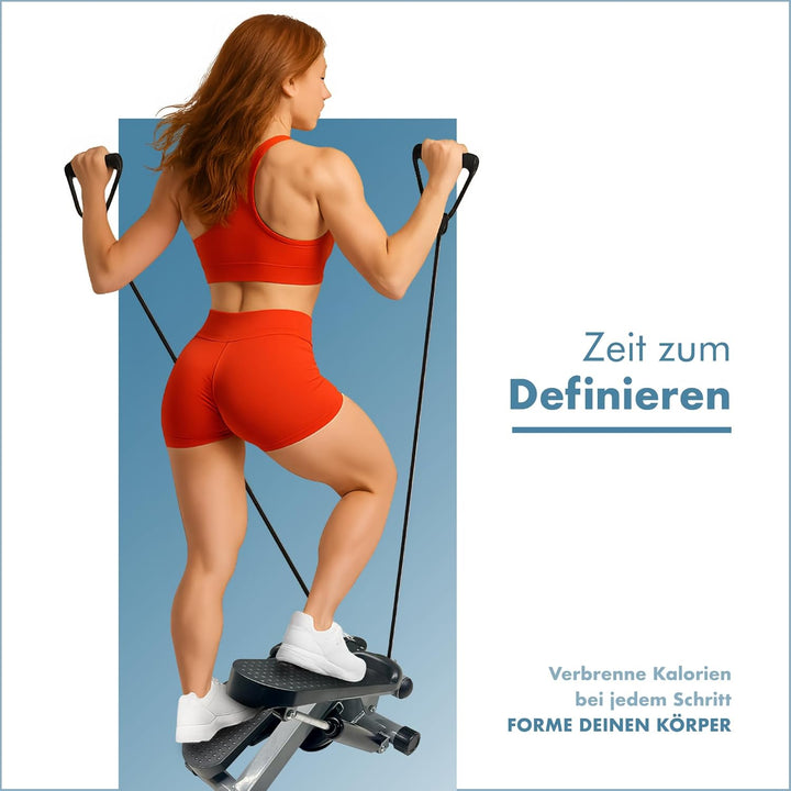 PORTENTUM Mini Stepper für Zuhause mit Widerstandsbändern und LCD-Display 5 Funktionen — Stairmaster