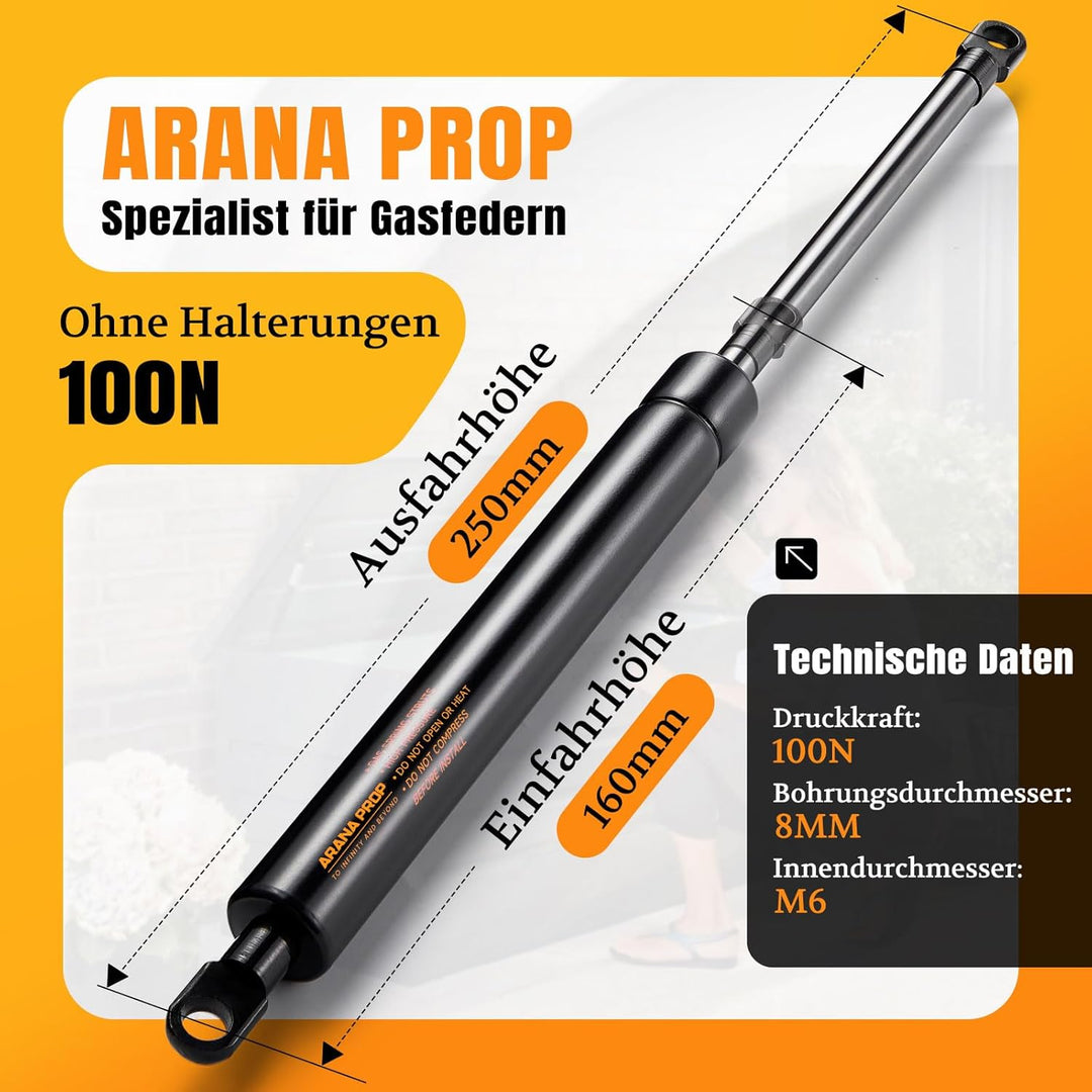 250mm 100N/10kg Gasdruckfeder Gasdruckdämpfer Universelle Gasfeder für Sofa Bett Klappen, Wohnmobilt