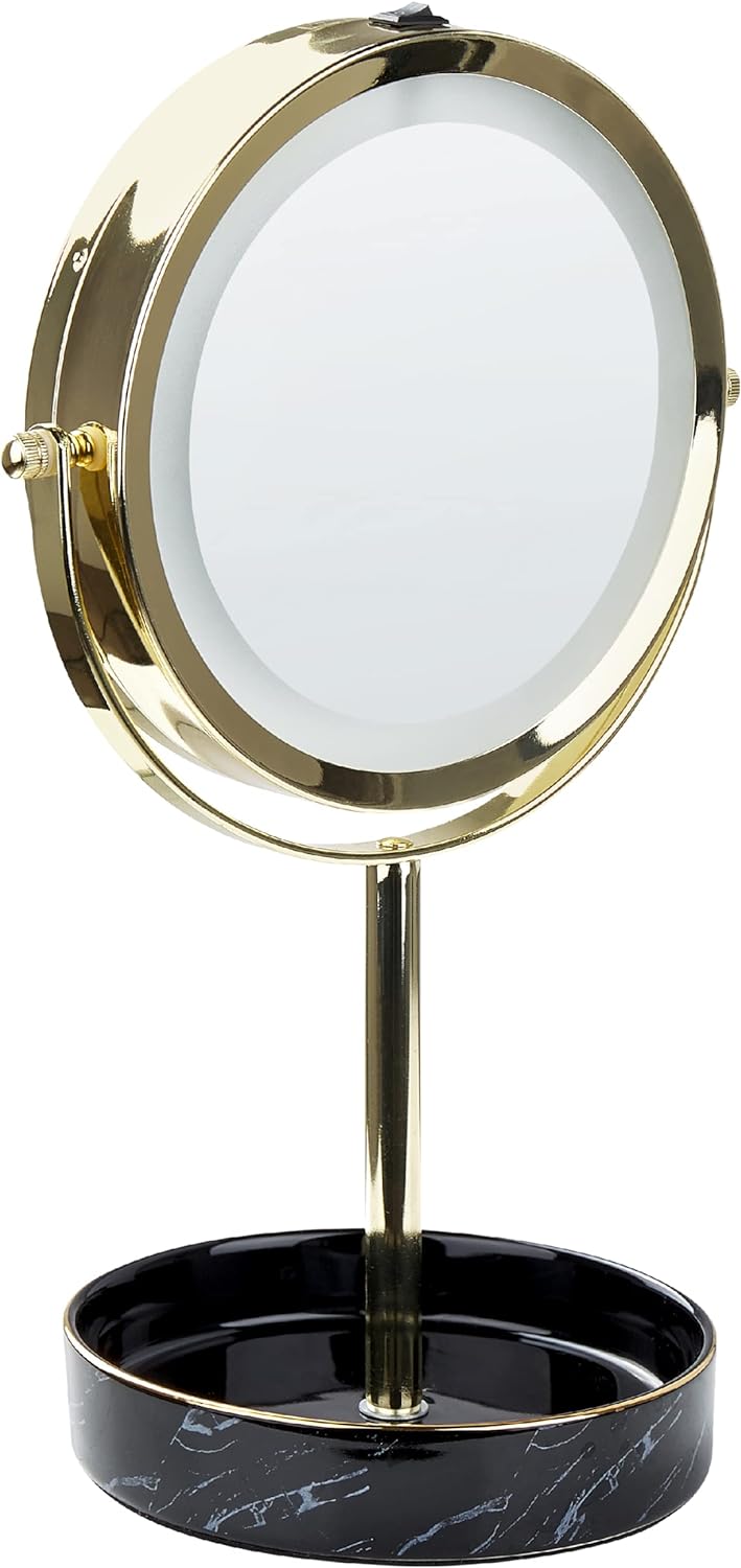 Kosmetikspiegel mit LED-Beleuchtung gold/schwarz ø 26 cm doppelseitig Savoie