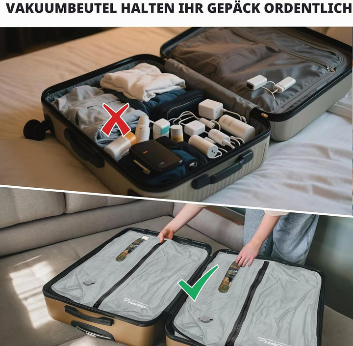 EULANT Wasserdicht Vakuumbeutel für Reisen mit Pumpe, Wiederverwendbare Kompressionsbeutel für Koffe
