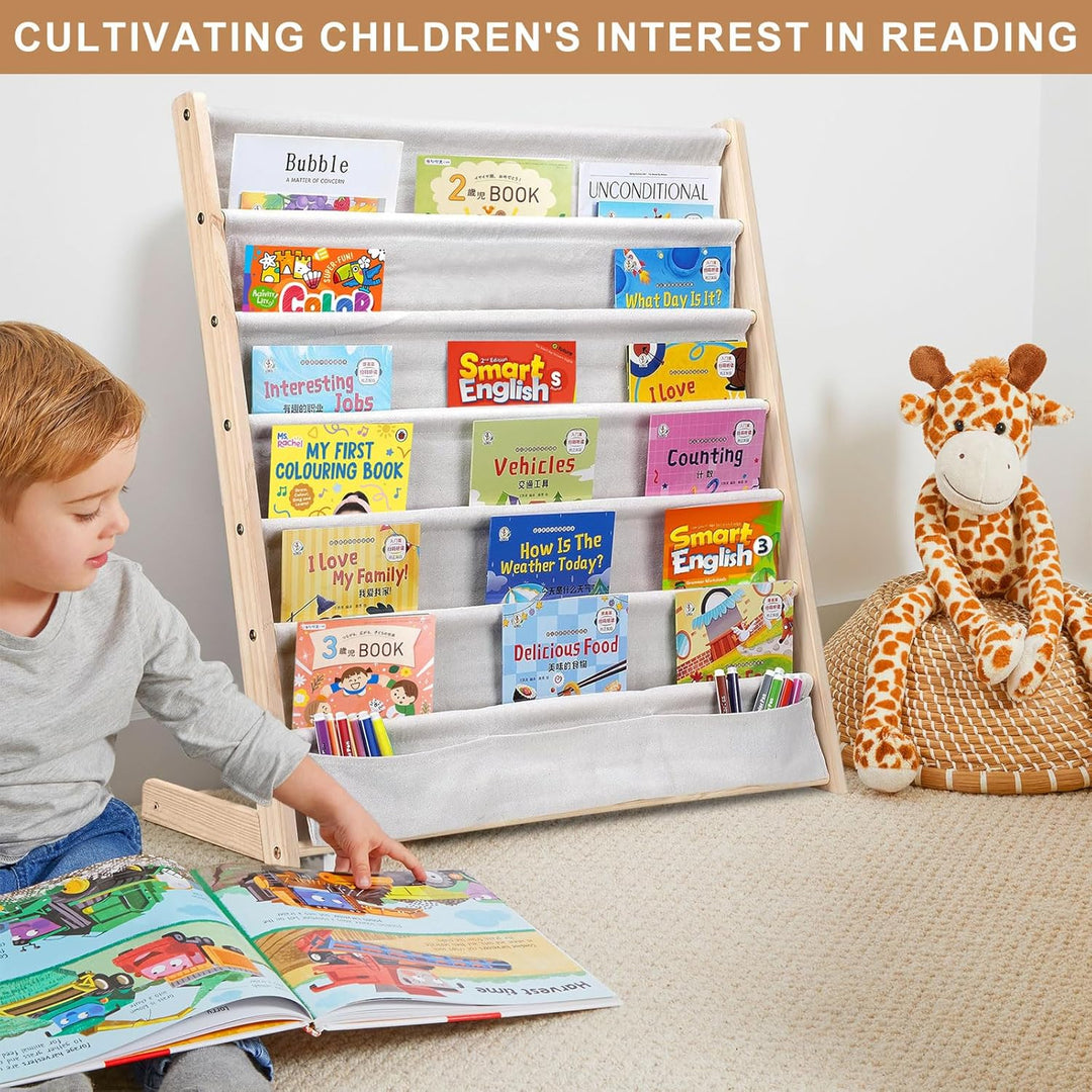 Bücherregal Kinder, Kinder Bücherregal Regal mit 6 Ebenen, Bücher Organizer, Bücherregal aus Naturho