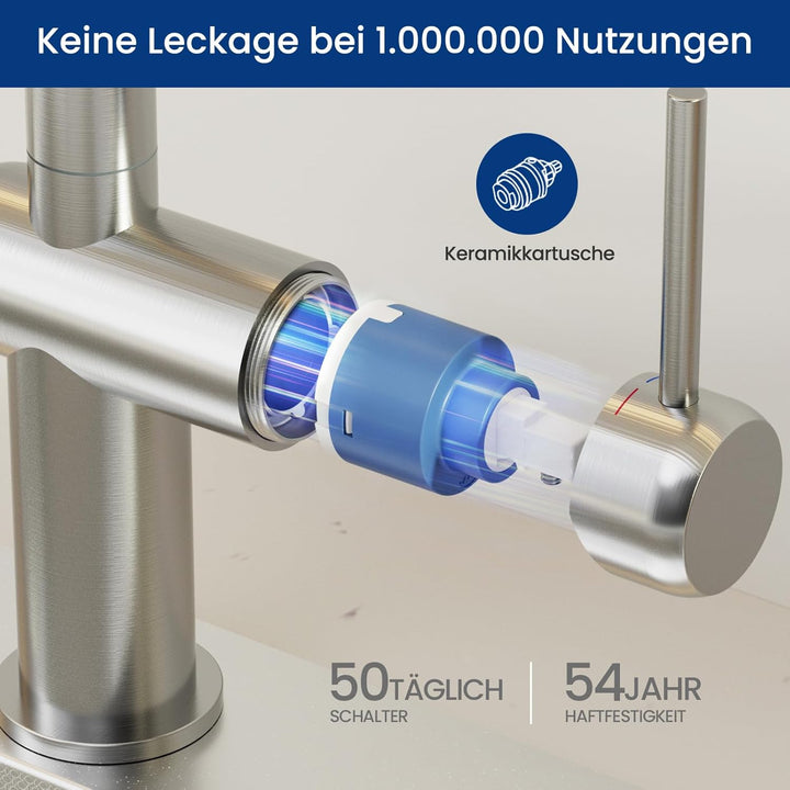 CECIPA Wasserhahn Küche Ausziehbar, Edelstahl Küchenarmatur mit Brause Zwei Wasserstrahlarten, Hochd