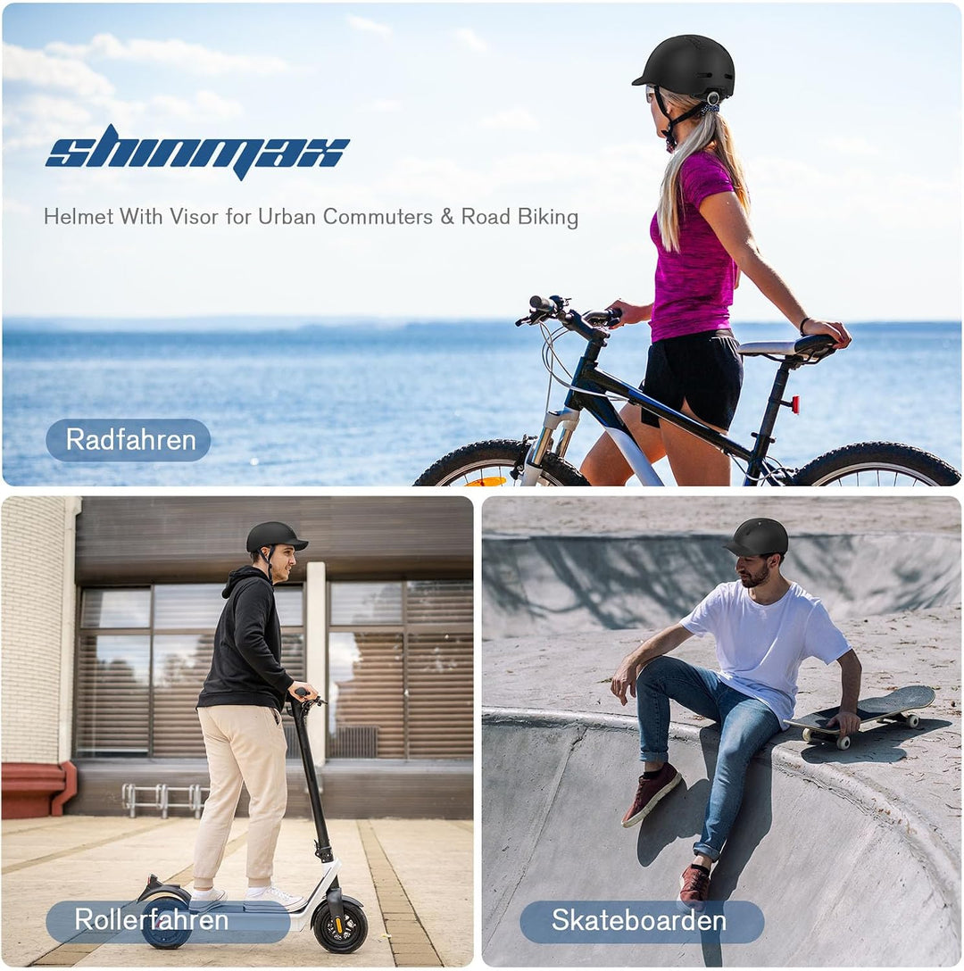 Shinmax Fahrradhelm für Damen und Herren, Einstellbarer Helm mit Visier &amp; Sonnenschutz, Leicht &amp; Bel