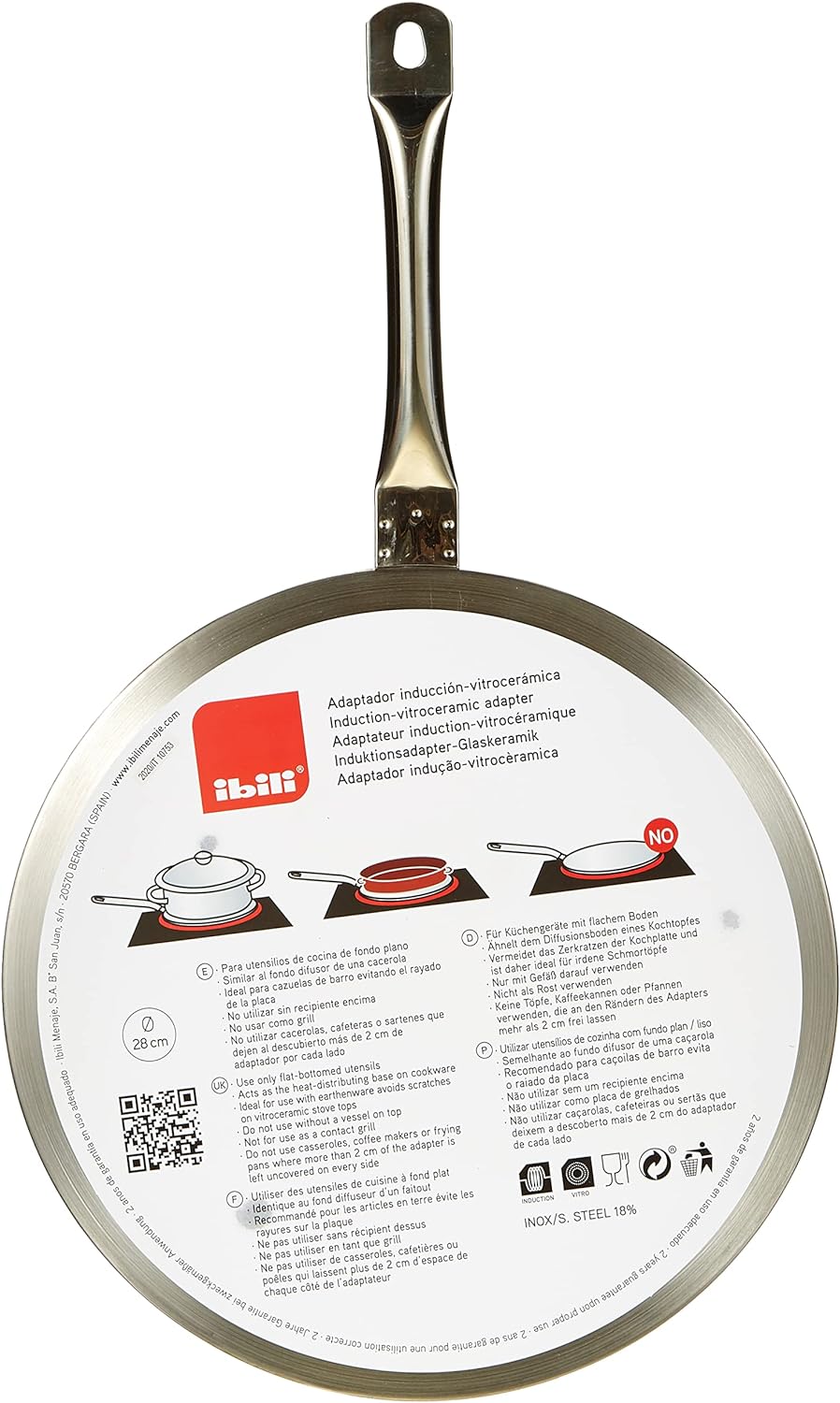 Ibili Induktions-Adapterplatte Prisma 28 cm aus Edelstahl, Silber, 28 x 28 x 10 cm