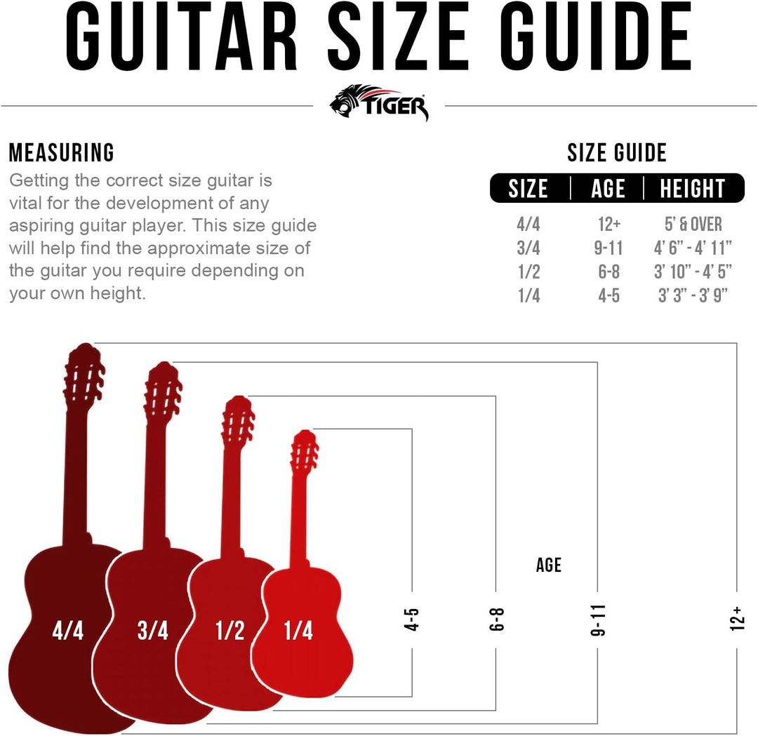 TIGER CLG6-BL Klassische Gitarre für Anfänger, 1/2 Grösse, im Set - inklusive Gigbag, Ersatz-Nylonsa