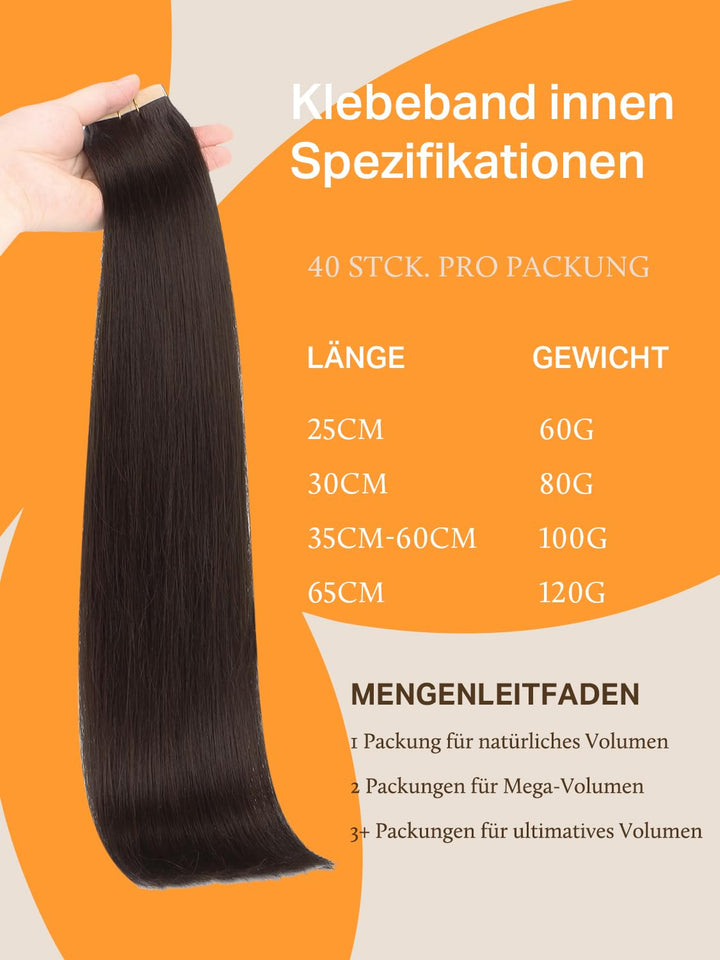 DOORES Kleber in Haarverlängerungen, Helles Dunkel Braun 35cm (14zoll) 100g 40pcs, Haarverlängerung