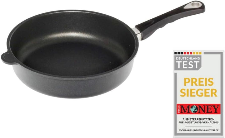 AMT Gastroguss Bratpfanne, 26 cm Ø, 7 cm hoch, Schmorpfanne, fester Stiel, nicht induktionsgeeignet,