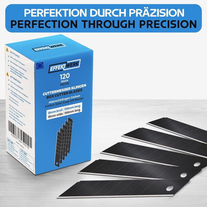 Effektwerk Cuttermesser-Klingen (Schwarz, 120er-Pack), 18-mm-Ersatzklingen für Allzweckmesser, robus