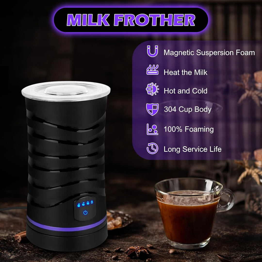 Milchaufschäumer Elektrisch, 4-in-1 Milchschäumer Elektrisch für Heisser und Kalter Milchschaum, Ele