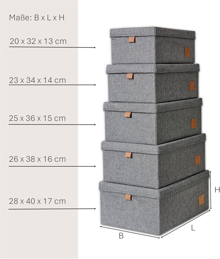 LOVE IT STORE IT Premium Aufbewahrungsbox mit Deckel 5-teilig - Aufbewahrungskörbe aus Leinen - Vers