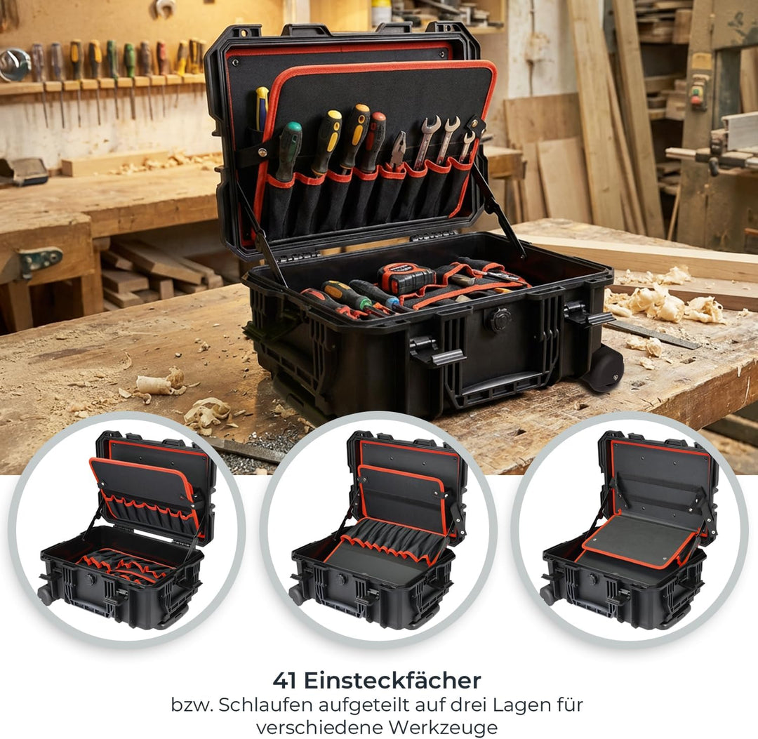 HMF 15604-02 Outdoor Werkzeugtrolley, Werkzeugkoffer leer mit Rollen | 46,5 x 36 x 22,5 cm, Trolley