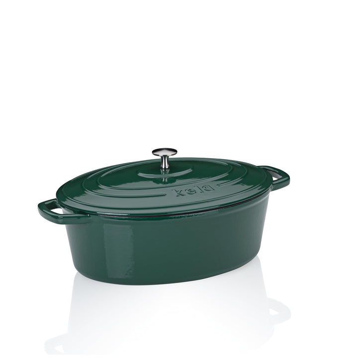 kela Bräter Gusseisen oval 6 Liter, Dutch Oven CALIDO, Induktion Gussbräter mit Deckel, Gusseisen To