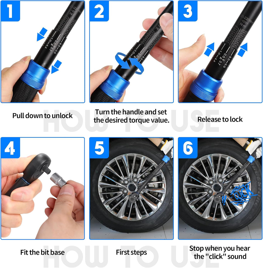 UYECOVE Drehmomentschlüssel 1/2 Zoll, 20-220 NM Drehmomentschlüssel Auto, ±3% Fehlergenauigkeit, 72