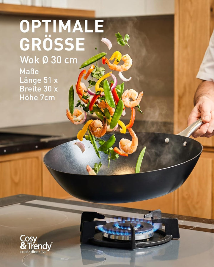 Cosy & Trendy Fusion Pro Wokpfanne Ø 30 cm – PFAS-freie Beschichtung – Robuster Karbonstahl mit Edel